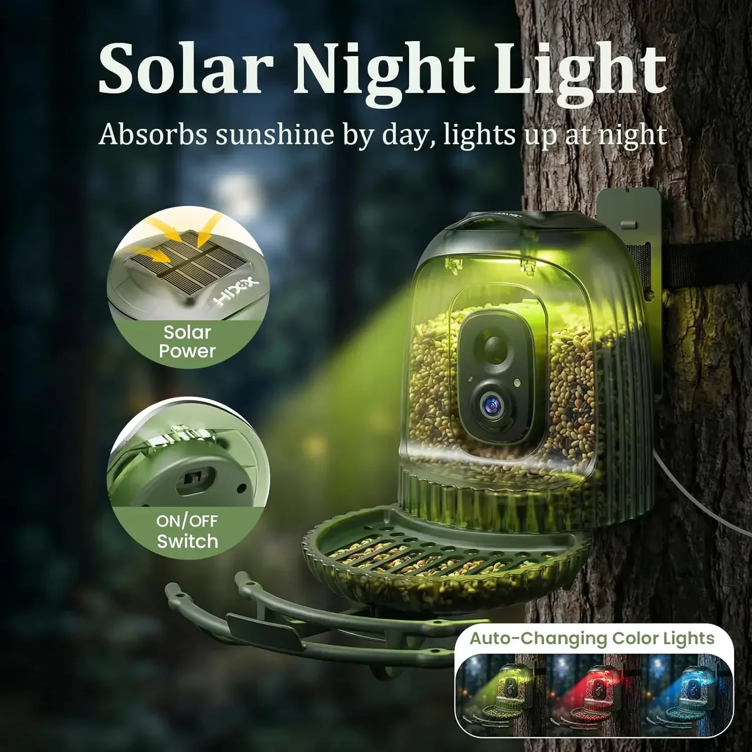 Smart Bird Feeder 4MP Camera Auto Capture Video AI Identification Large Capacity Seed Guard Solar Powered Night Light Live Birdw