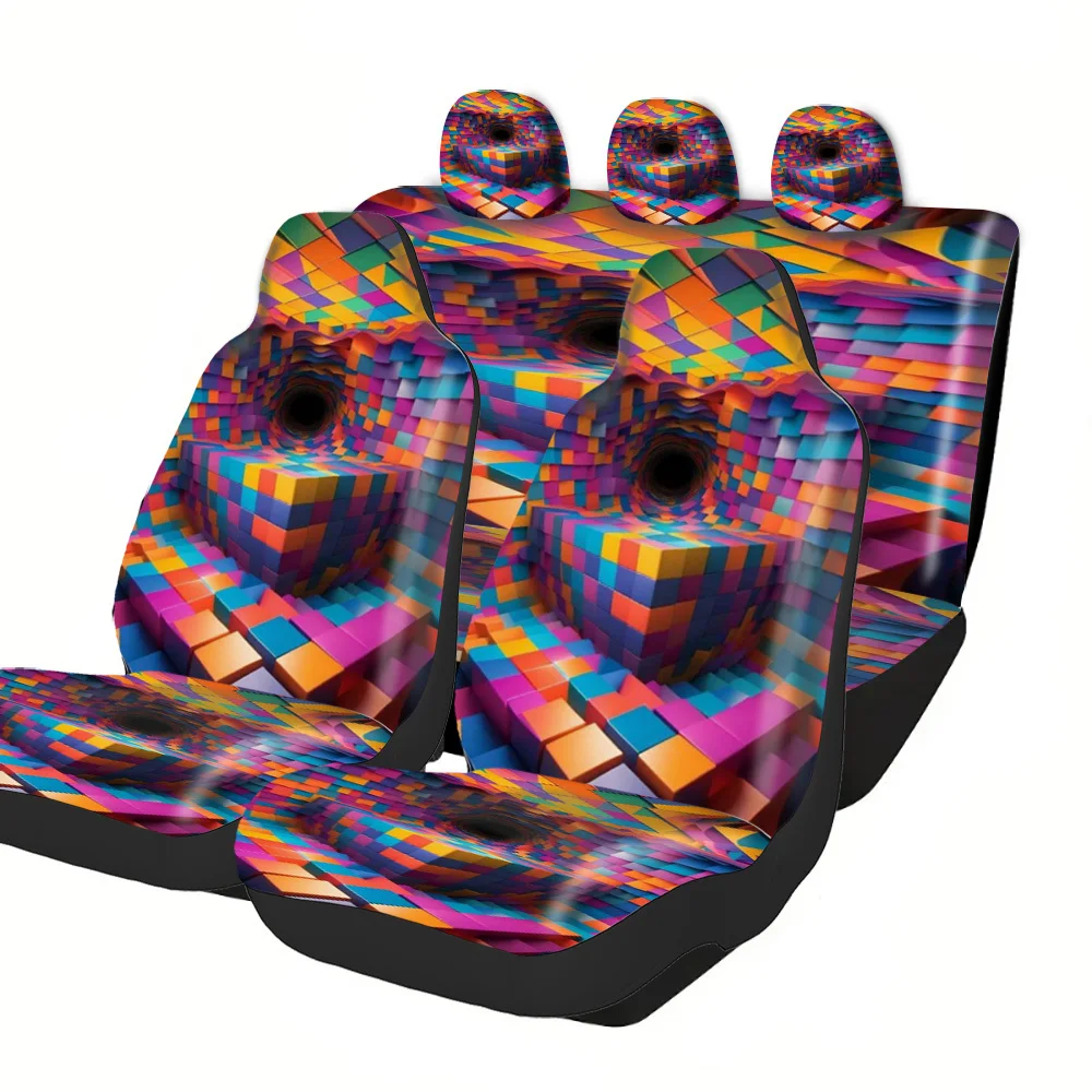 Fit Car Seat Covers 3D Block Cube Geometric Maze & Spiral Tunnel Design - Premium All-Season Holiday Themes (Halloween/Christmas