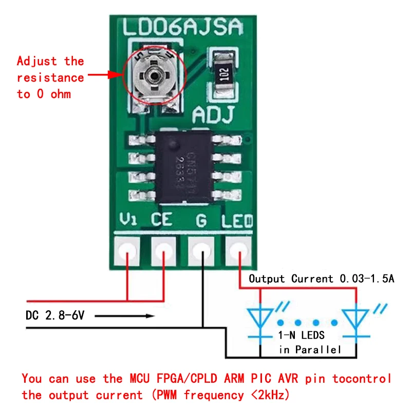 30-1500MA Adjustable Constant Current LED Driver DC 3.3V 3.7V 4.2V 5V PWM Control Board Buck Power module