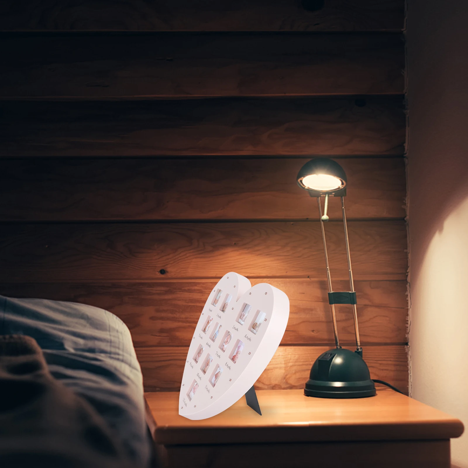 

Креативное фото в форме сердца со светом, 12-месячное украшение в форме сердца, настольное украшение, фоторамка, фоторамка для роста, украшение для рабочего стола