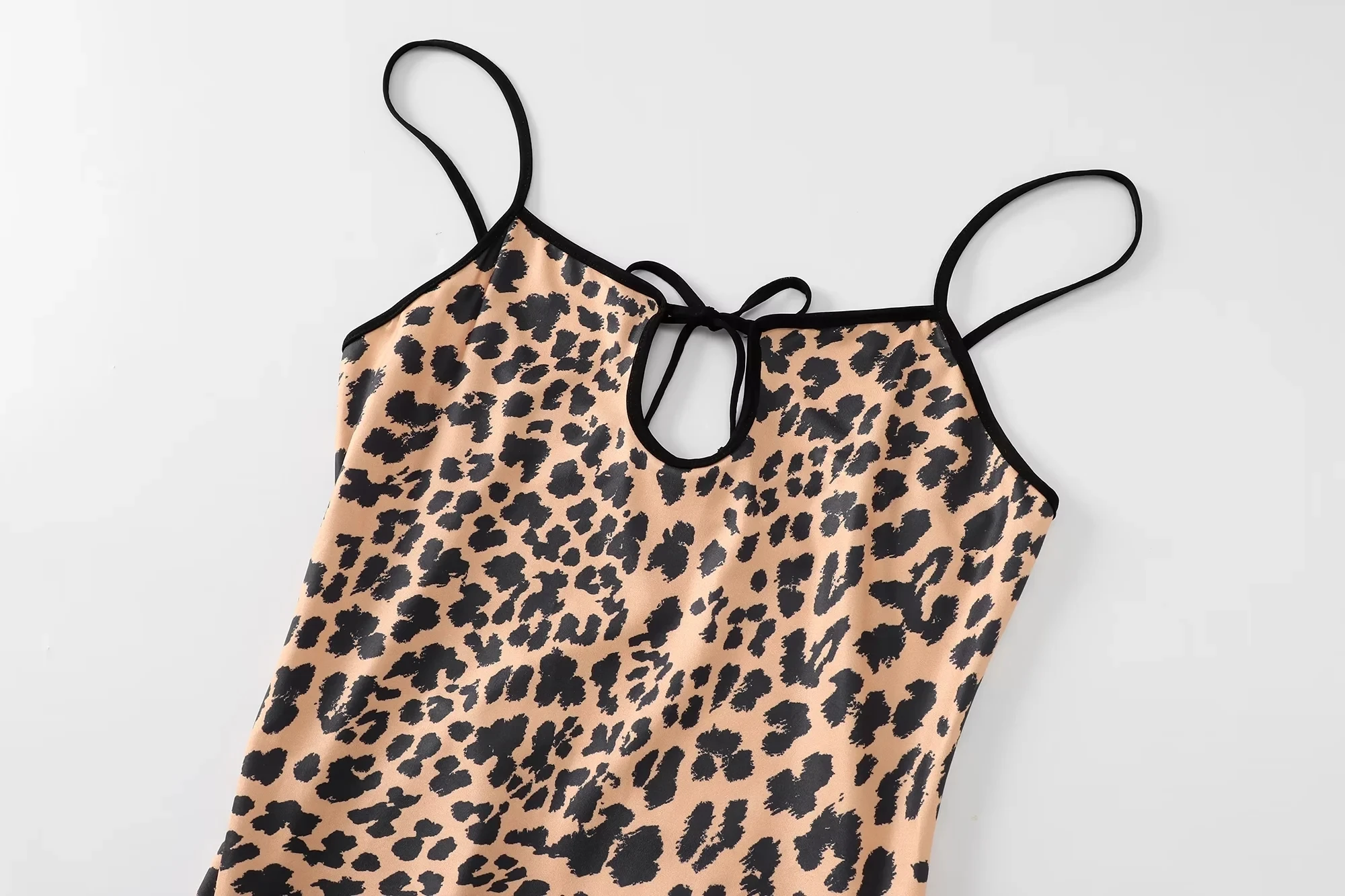 TRAF Vestido largo con estampado de leopardo para mujer, ropa de noche sin mangas con estampado Vintage, atado, recortado, sin espalda, para fiesta de verano