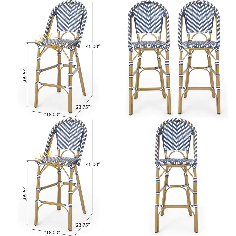 

Navy Blue and White Wicker Bistro Barstools Set of 2