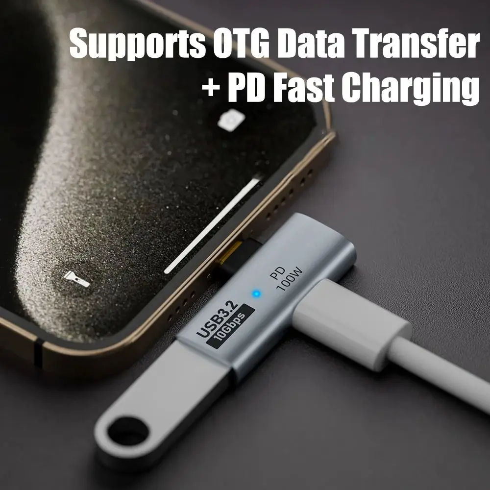 2 in 1 USB Type C Adapter Right Angle PD 100W USB OTG Adapter Data Transfer Fast Charging for Phone/Computers/Laptop/U Disk