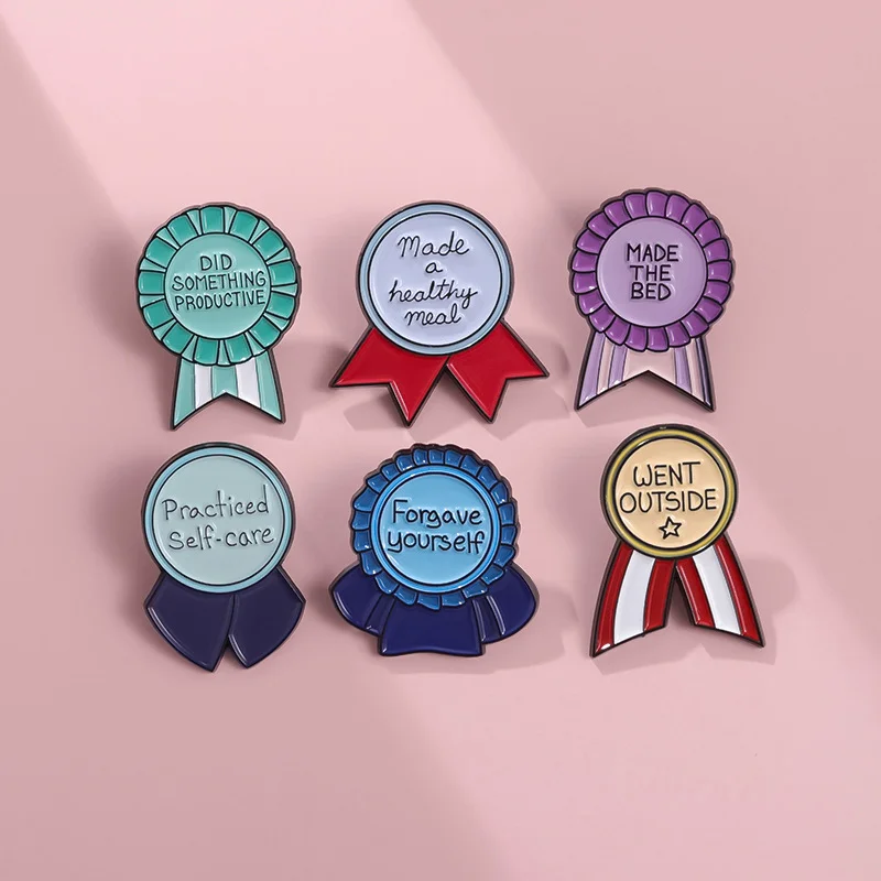 Custom 11style Medal Quotes Enamel Pins Still Alive Forgave Yourself Brooch Lapel Badges Backpack Funny Jewelry Gift for Friends