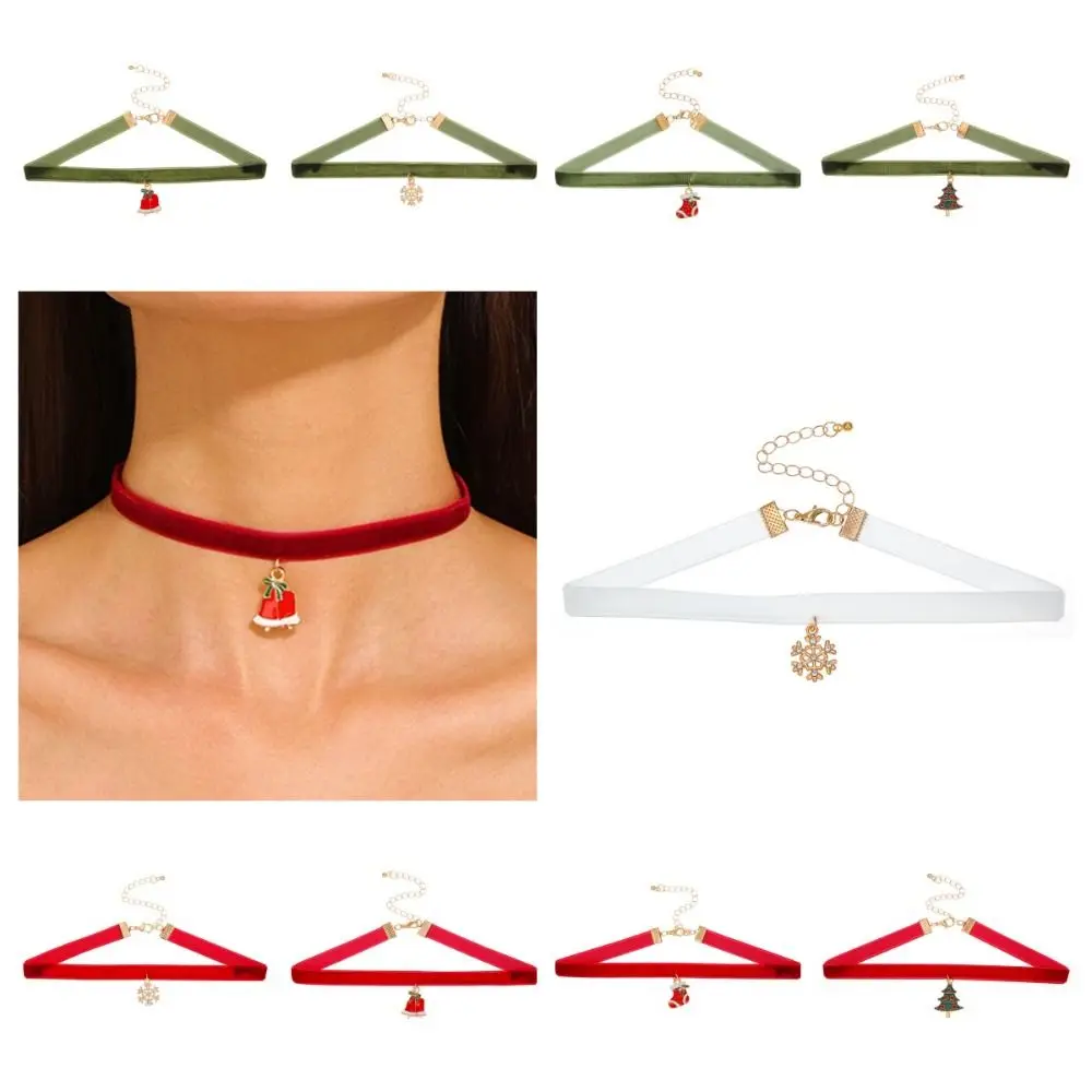 Clavicle Chain Christmas Choker Cartoon Santa Velvet Collar Necklaces Alloy Gingerbread Man Cartoon Pendant Choker Festival
