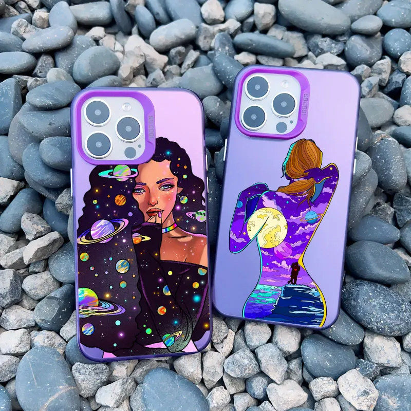 

Modern Style Tide Girls Pattern Purple Mobile Phone Case for iPhone 11 12 13 14 Pro Max 15 Plus Pro Max 13 Mini Laser Back Cover