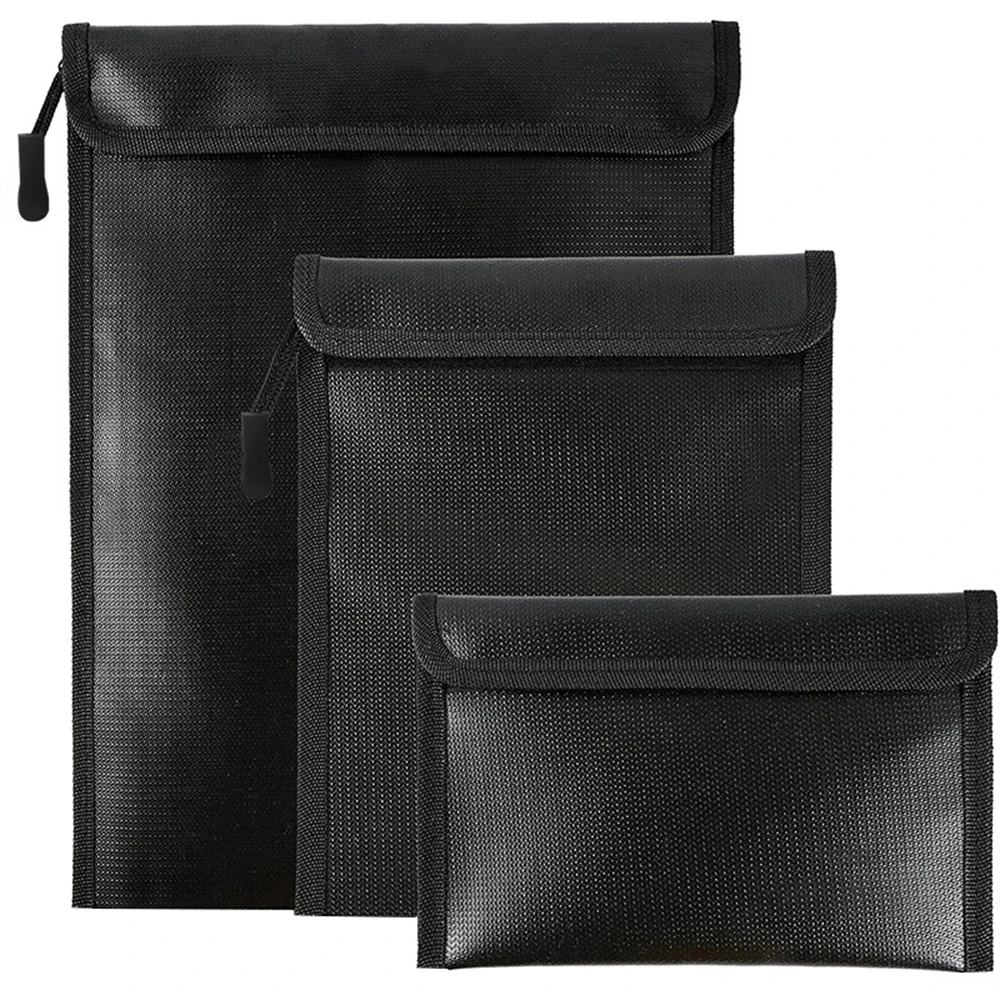 

Fireproof Document Bag Zipper Closure Cash Safe Storage Waterproof Pouch with Sticky Strip for Certificates Money Cards
