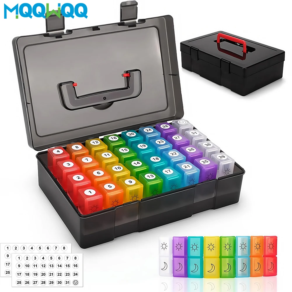 

Monthly Pill Organizer 2 Times a Day, 31 Day Pill Organizer,Travel Case with Comfortable Handle for Vitamin,Fish Oil,Supplements