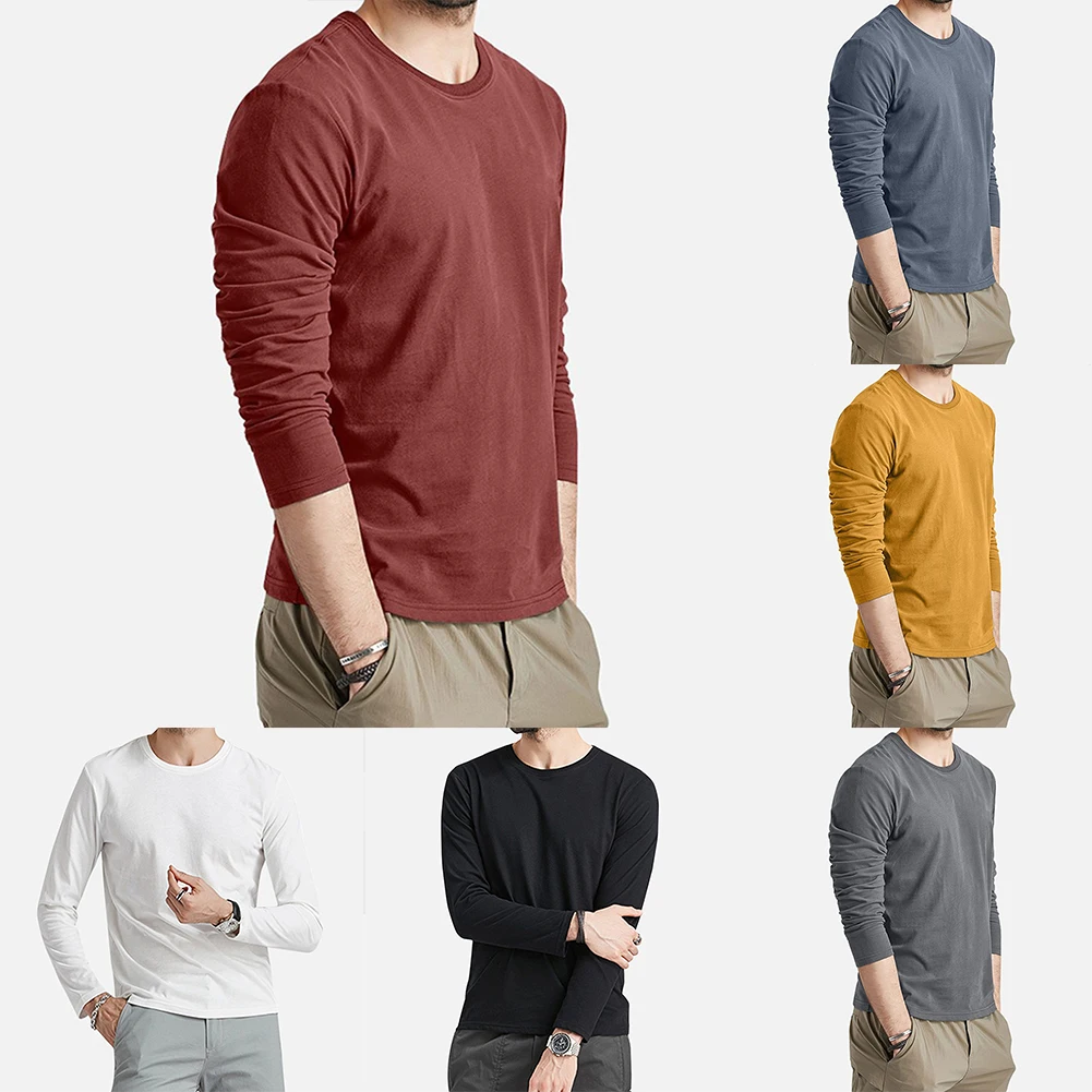 Black Men Long Sleeve T-Shirt Slight Stretch Fabric Vacation Top Casual Wear O Neck Style Regular Clothing Length