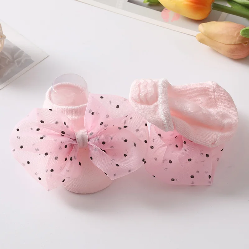 Cute Lace Bows Baby Socks With Headband Set Newborn Cotton Sock Newborn Turban Girls First Walkers Toddler Infant Accessories