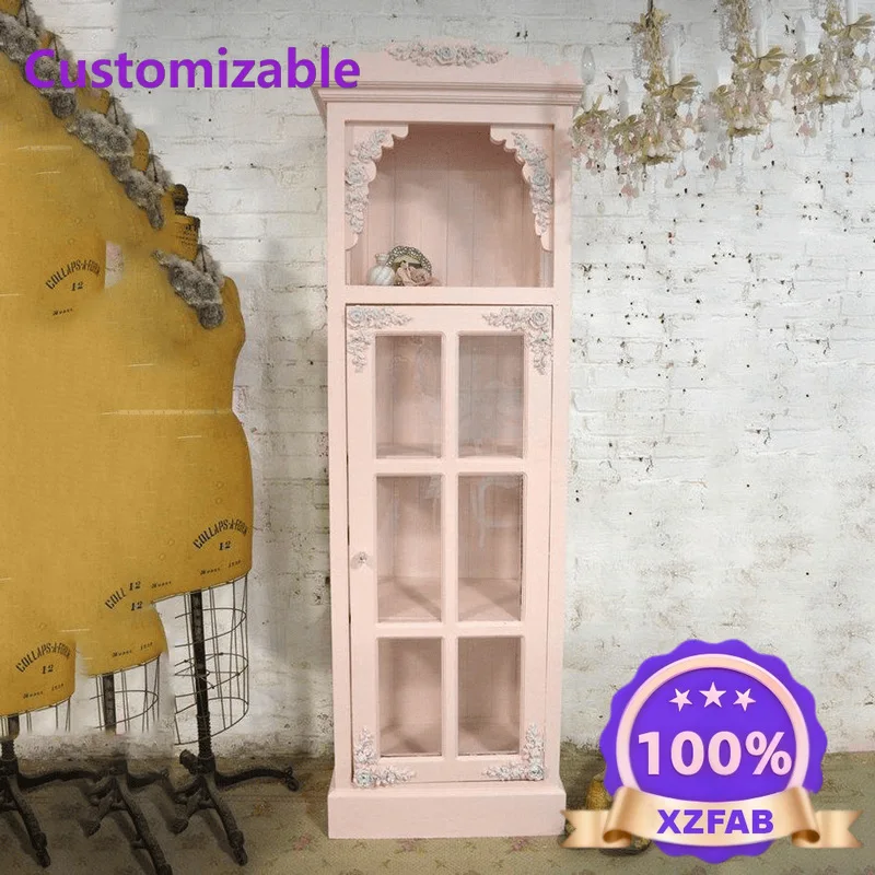 Factory Direct 2026 European retro solid wood wine cabinet, living room glass door display cabinet, carved decorative cabinet, s