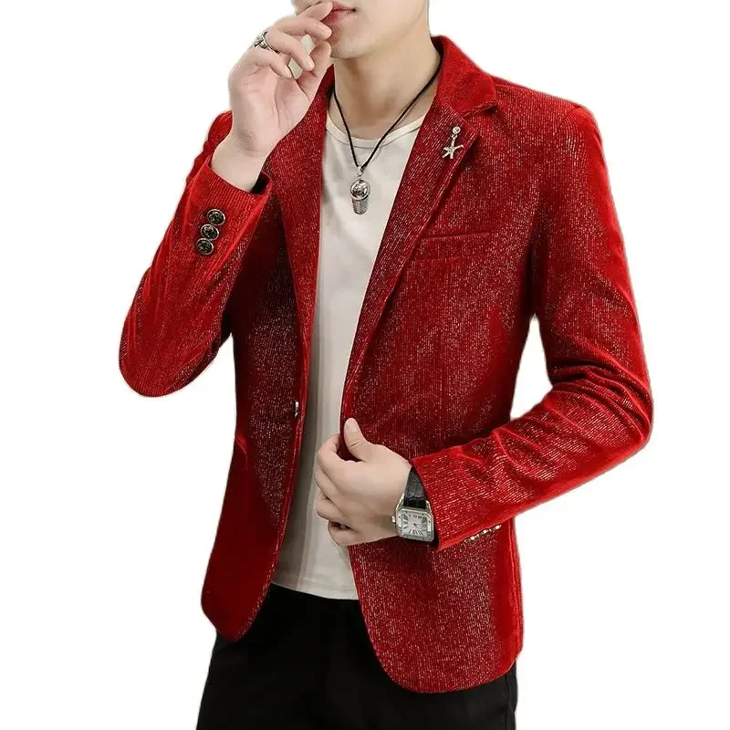 

2023 Boutique Men's Fashion Trend Comfortable Handsome Corduroy Suit Men's Korean Slim Trend Velvet Youth Night Show Small Suit