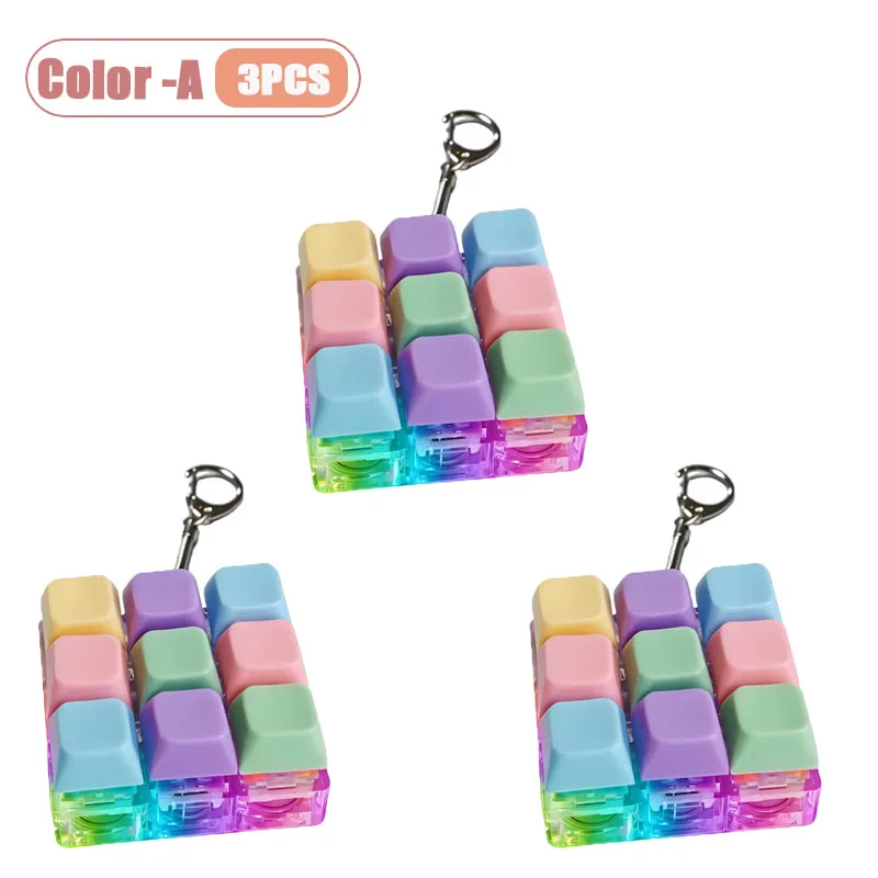 Mechanischer Tastatur-Schalter-Tester Schlüsselanhänger Fidget mit LED-Licht DIY Tastenkappen Stressabbau Clicker für Büro Schreibtisch Angstlinderung Geschenk