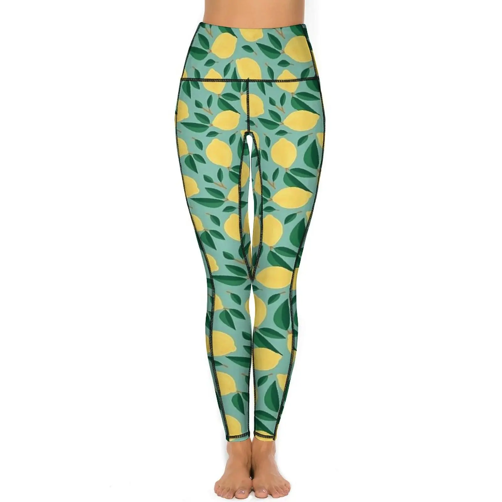 Fruit Print Yoga Pants Pockets Marley Lemon Leggings Sexy Push Up Funny Yoga Sports Tights Elastic Design Running Leggins