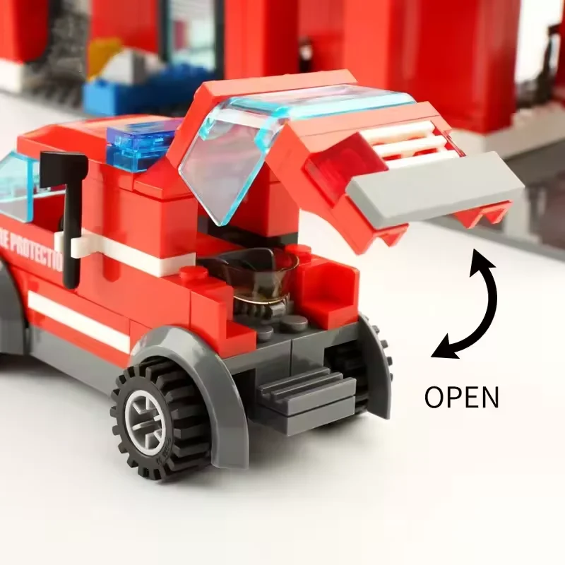 Nieuwste Stad Brandweerkazerne 758PCS Bouwstenen Set Brandweerwagen Helikopter Brandweerman Redding Speelgoed Educatief DIY Cadeaus Voor Kinderen
