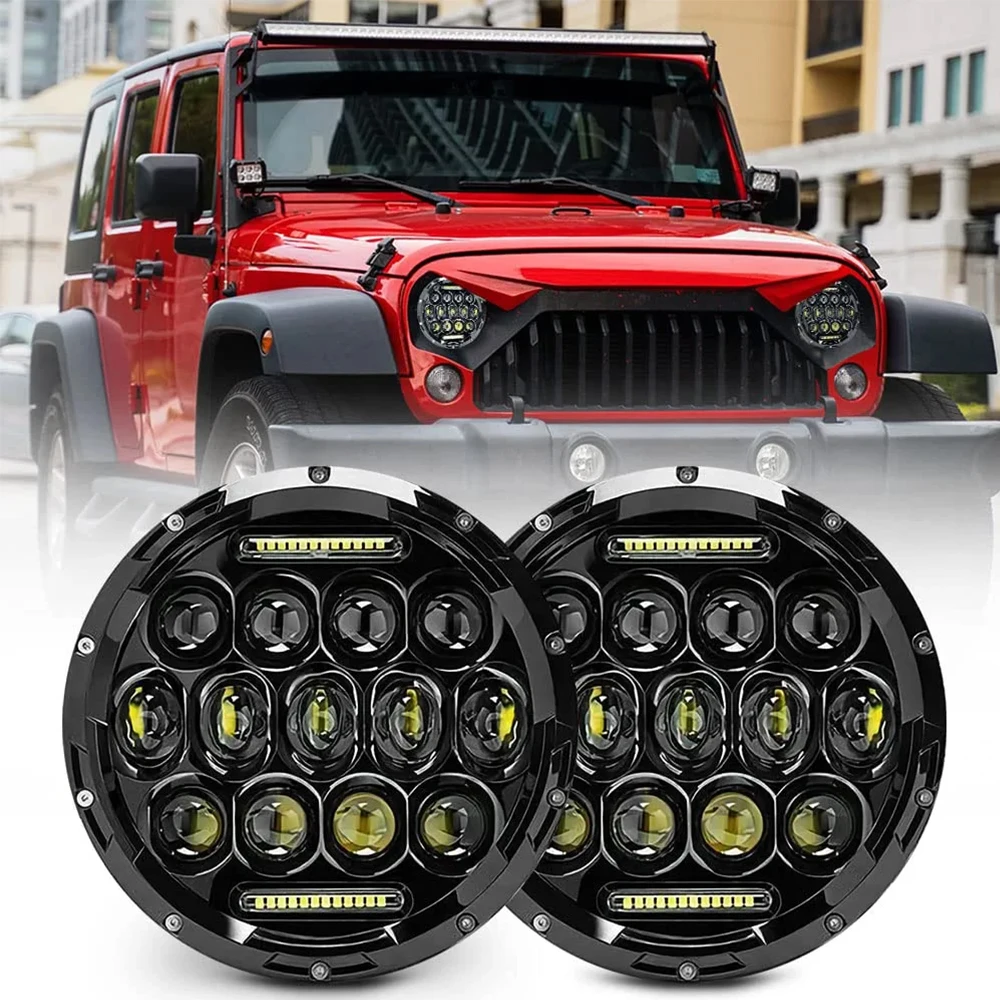 

7" Round Halo Angle Eyes LED Headlight 75W DRL Hi/Lo Beam Daytime Running Light Spotlights for Jeep Wrangler JK TJ LJ Offoad 4X4