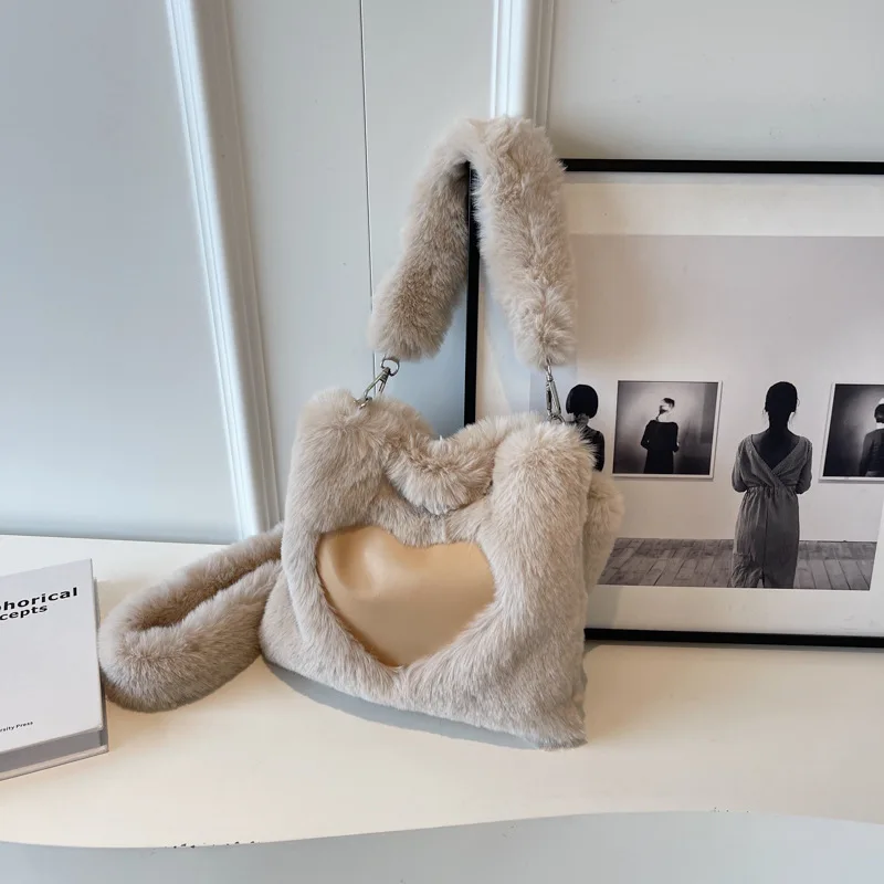 

Handbags Love Large Capacity Women's Bag Fashion Plush Shoulder Bag To Work Commuter Crossbody Messenger Bag