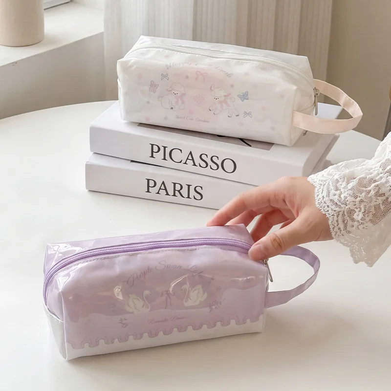 

Internet celebrity same swan printing pencil bag girl heart pu stationery bag student portable storage bag lamb printing pencil