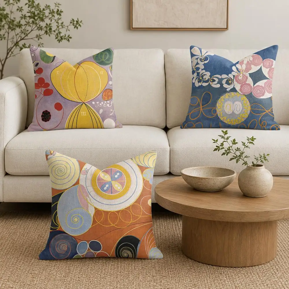 Famous Pretty Art H-Hilma Af Klint Cushion Cover Organic Linen Square Pillow Case Durable Non-Allergenic And Kind To Skin