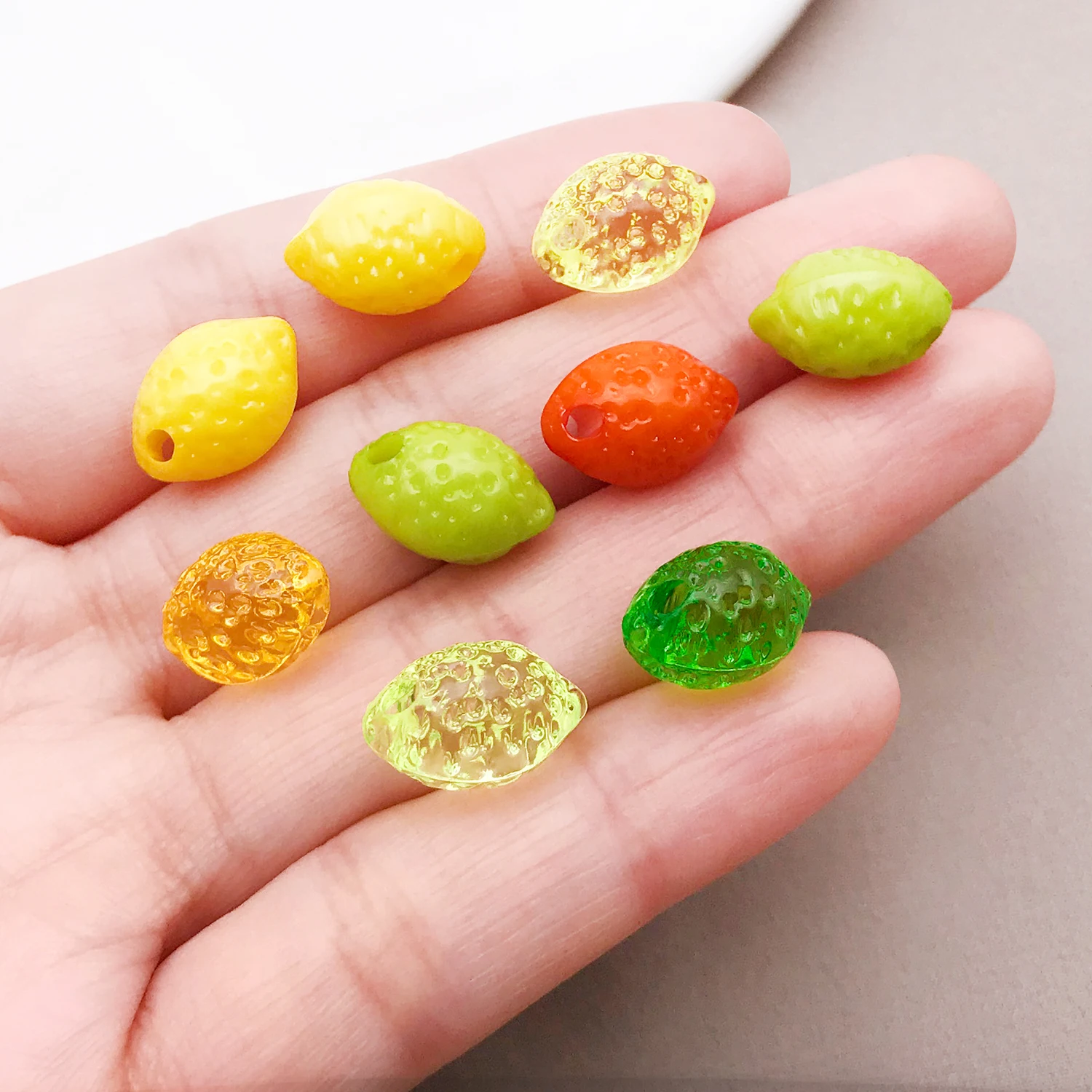 10/20pcs Painted Acrylic Lemon Beads (Loose Beads), DIY Craft Materials for Jewelry, Phone Straps & Keychains, Clear Bead Access
