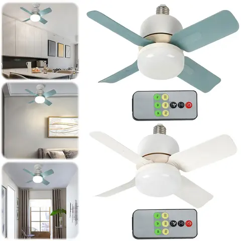 E27 Socket Ceiling Fans with Lights with Remote Control 14W LED Ceiling Fan Light White Ceiling Fan for Garage Kitchen Bedroom
