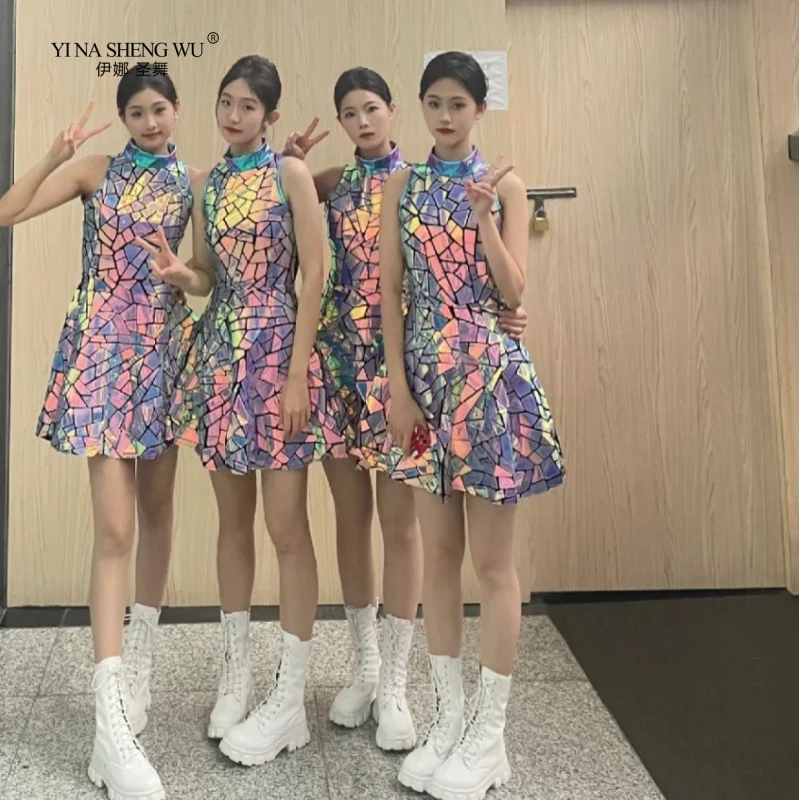 Bar DJ Female Singer Performance Costume Jazz Dance Gogo Girl Group Dance Laser Flash Embroidery Sequin Dress