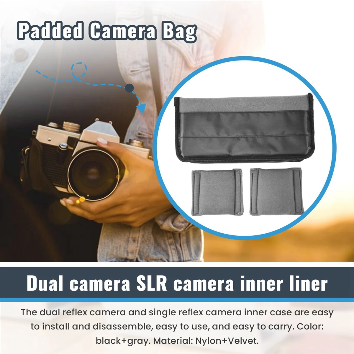 High-end Shockproof Dslr Slr Camera Insert Organizer Case Partition Divider Protection Case(Black+Grey)