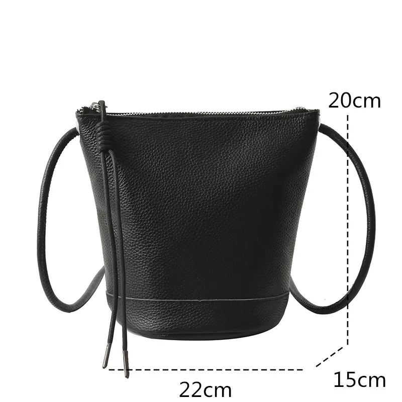 100%Genuine Leather Women\'s Bucket Handbag Quality Cowhide Female Shoulder Crossbody Bag Large Capacity Fresh Luxury Ladies Tote