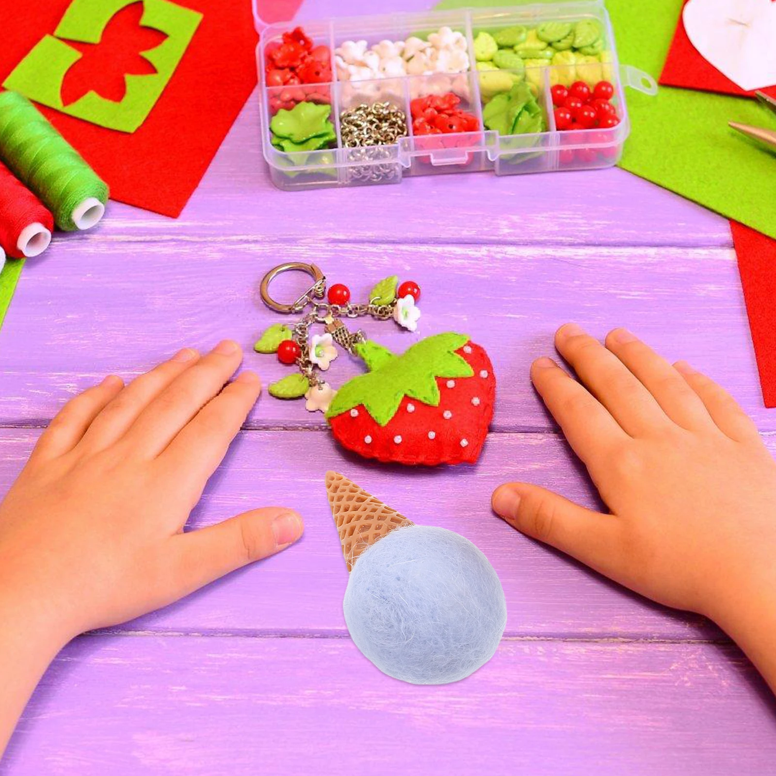 

4Pcs Wool Felt Ice Cream Cone Colorful DIY Craft Supplies for Party Decorations Kids Photography Props Bouquet Accessories