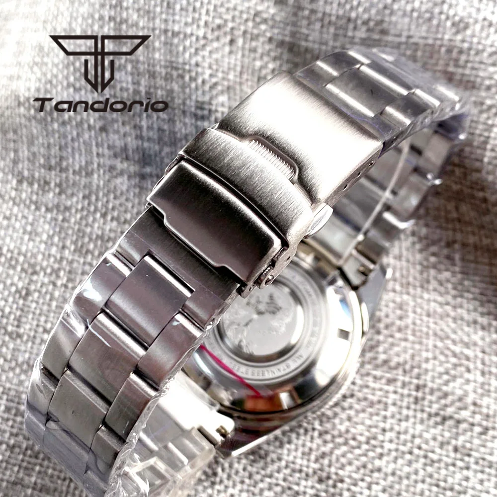 New Curved End Stainless Steel Watch Bracelet Folding Clasp Fit for Tandorio 62mas Diving Wristwatch