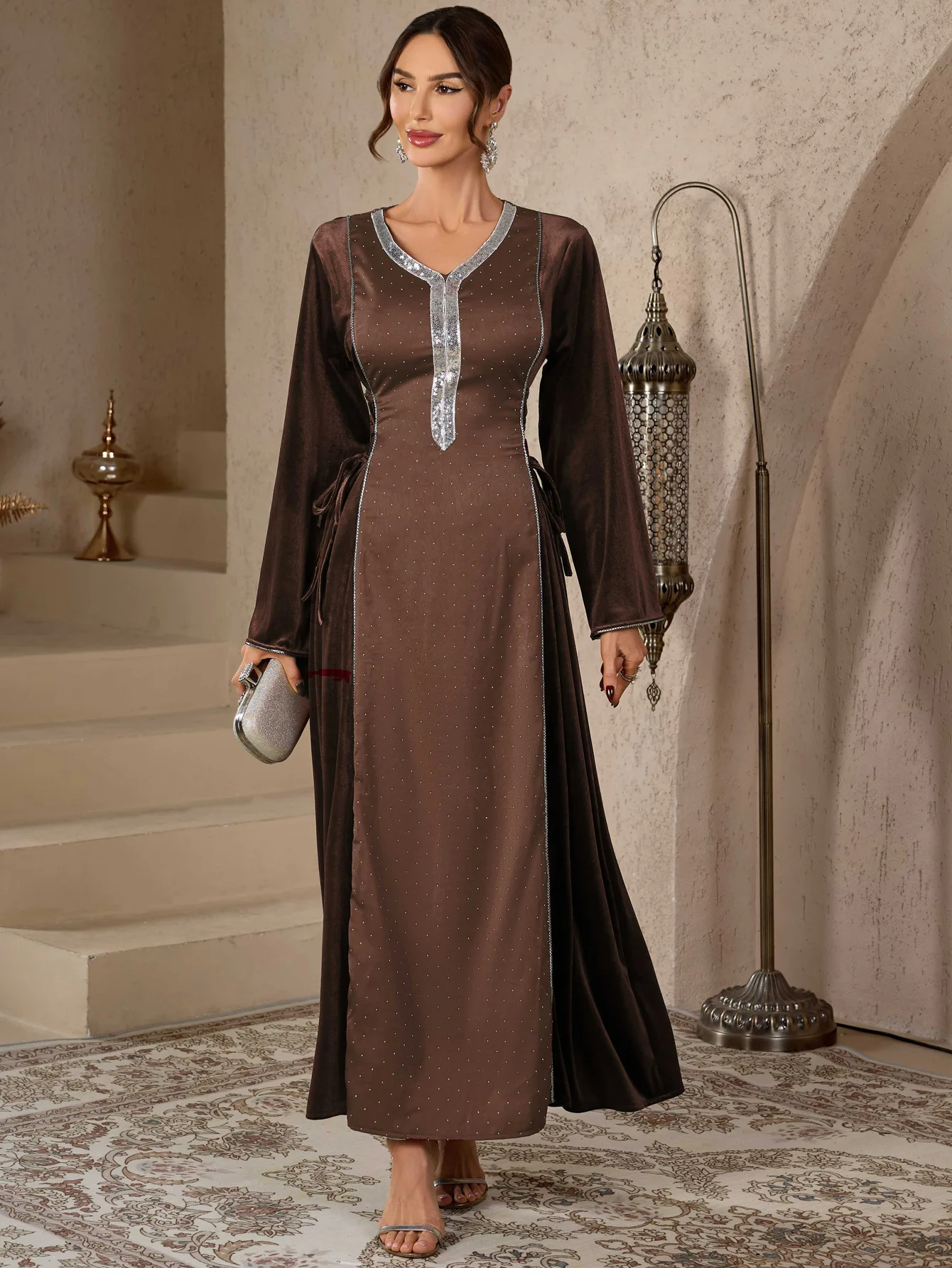 

Eid Mubarak Djellaba Muslim Women Long Dress Diamonds Abaya Dubai Kaftan Turkey Caftan Femme Robe Islam Jalabiya Dubai Abayas