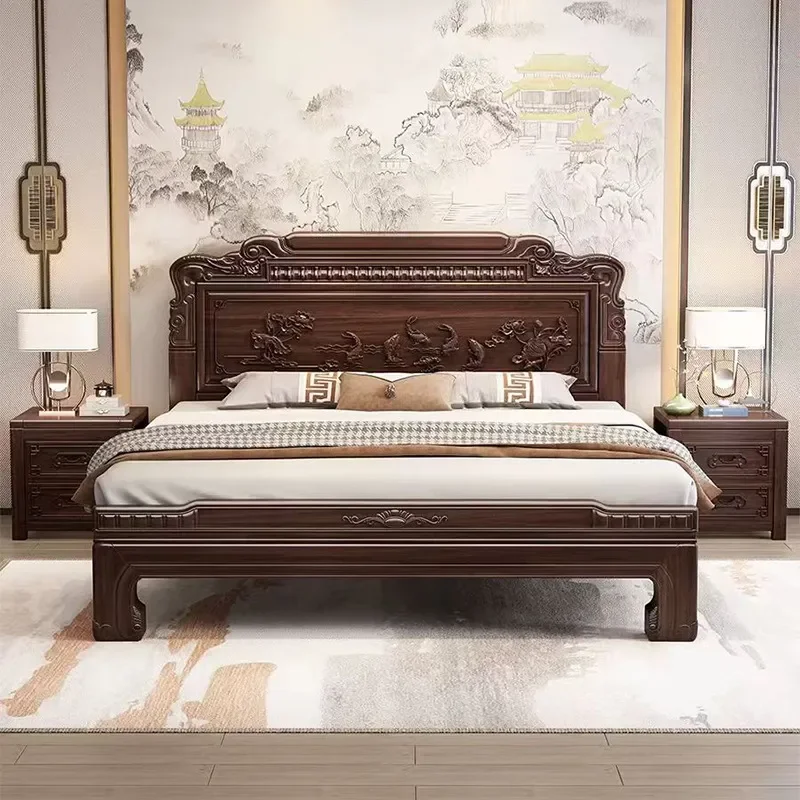 for Solid Wood Bed 1.8m Double Bed Antique Carved Retro Golden Rosewood 1.5m Thickened Small Apartment Master Bedroom