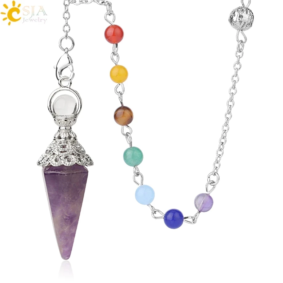 

CSJA 7 Chakra Pendulums for Divination Dowsing Clock Rod Healing String Pendulum Guess Radiesthesia Crystal Quartz Pendulos G400