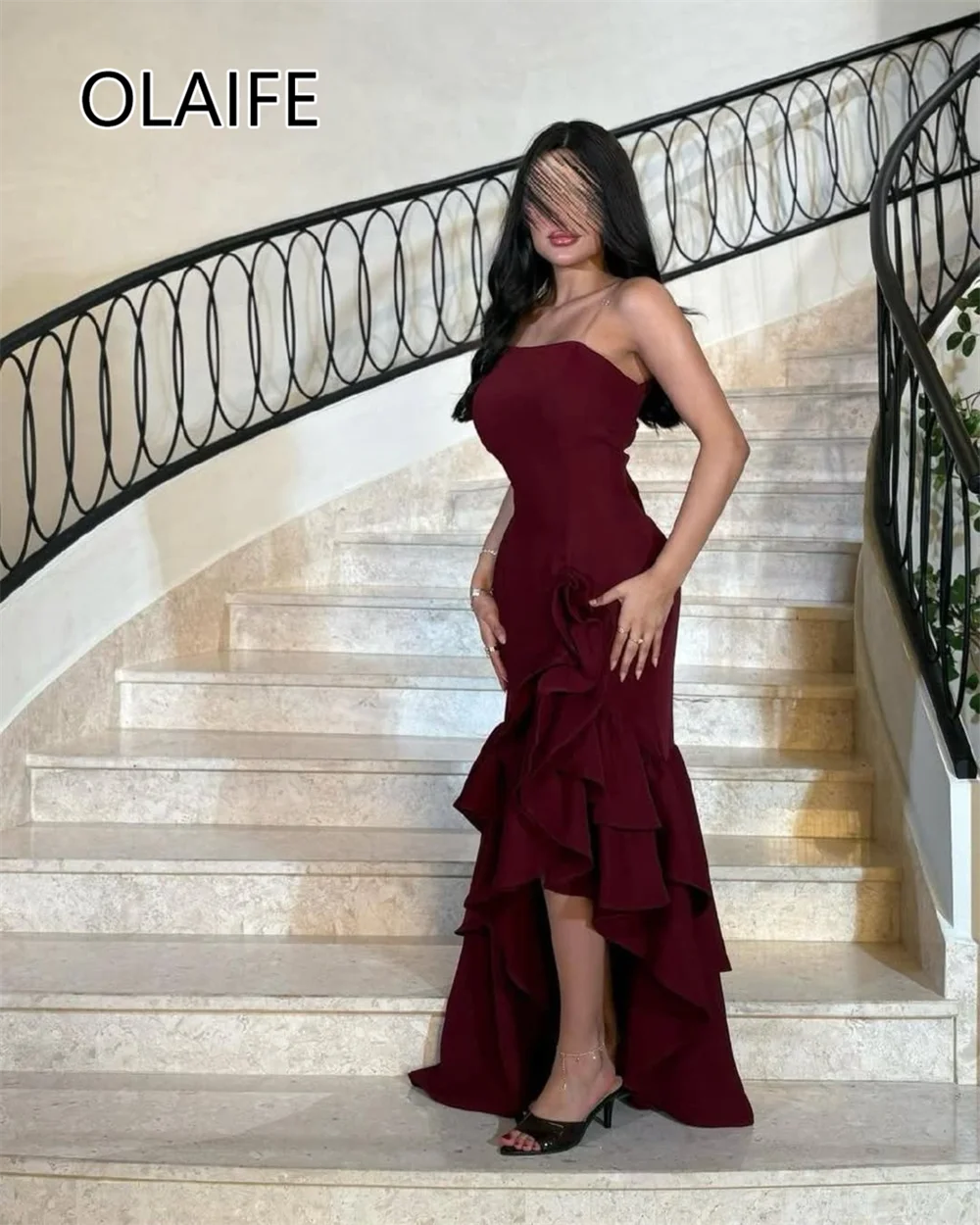 Bridesmaid Boat Collar Satin Ruffles Saudi Arab Dres Backelss Sheath Long Fromal Evening Gown Court Customized فساتين سهرة