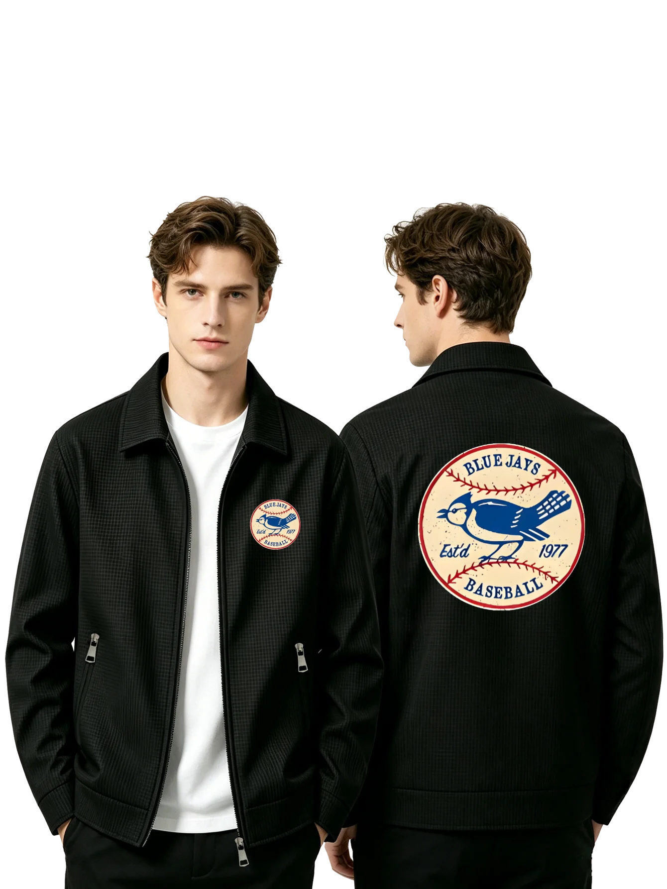 Men's Premium Casual Waffle Lapel Zip-Up Jacket with Logo Detail - Spring/Autumn Versatile Fashion Outerwear in 4 Colors