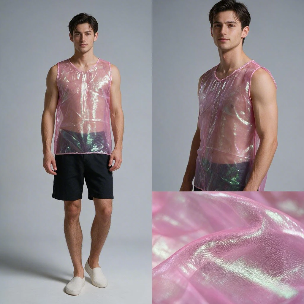 Iridescent Holographic Organza Silky Smooth Sleeveless Top Small Size Shiny Glossy Elegant Chic Flowy Soft Lightweight Fashion