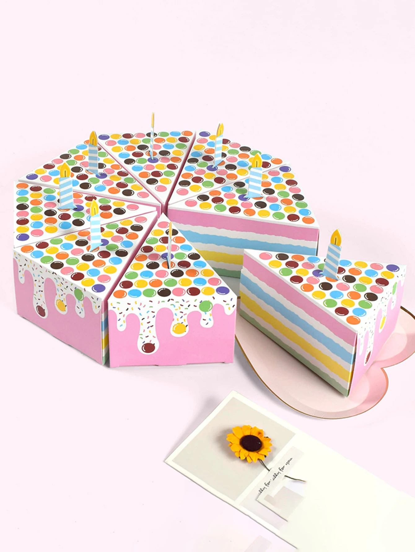 15pcs Cute Creative Triangular Cake Shape Wedding Candy Box Birthday Party Colorful Gift Packaging Box Cake Gift Box