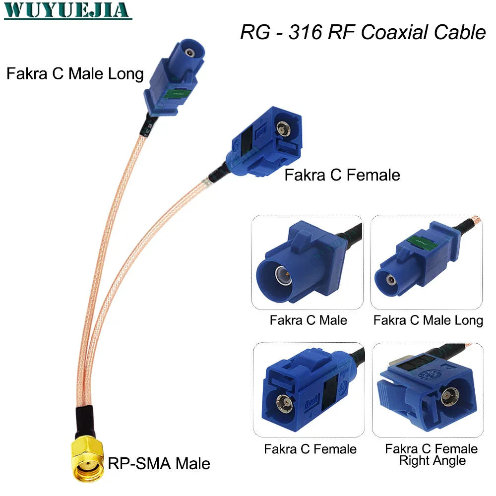 

Y Type Adapter Low Loss RG-316 GPS Antenna RF Coaxial Cable RP-SMA Male With Hole to Blue Fakra C Male+C Female 50 ohm Connector