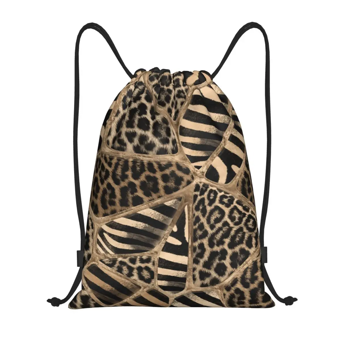 Custom Animal Print Drawstring Bags for Shopping Yoga Backpacks Men Women Leopard and Zebra Sports Gym Sackpack