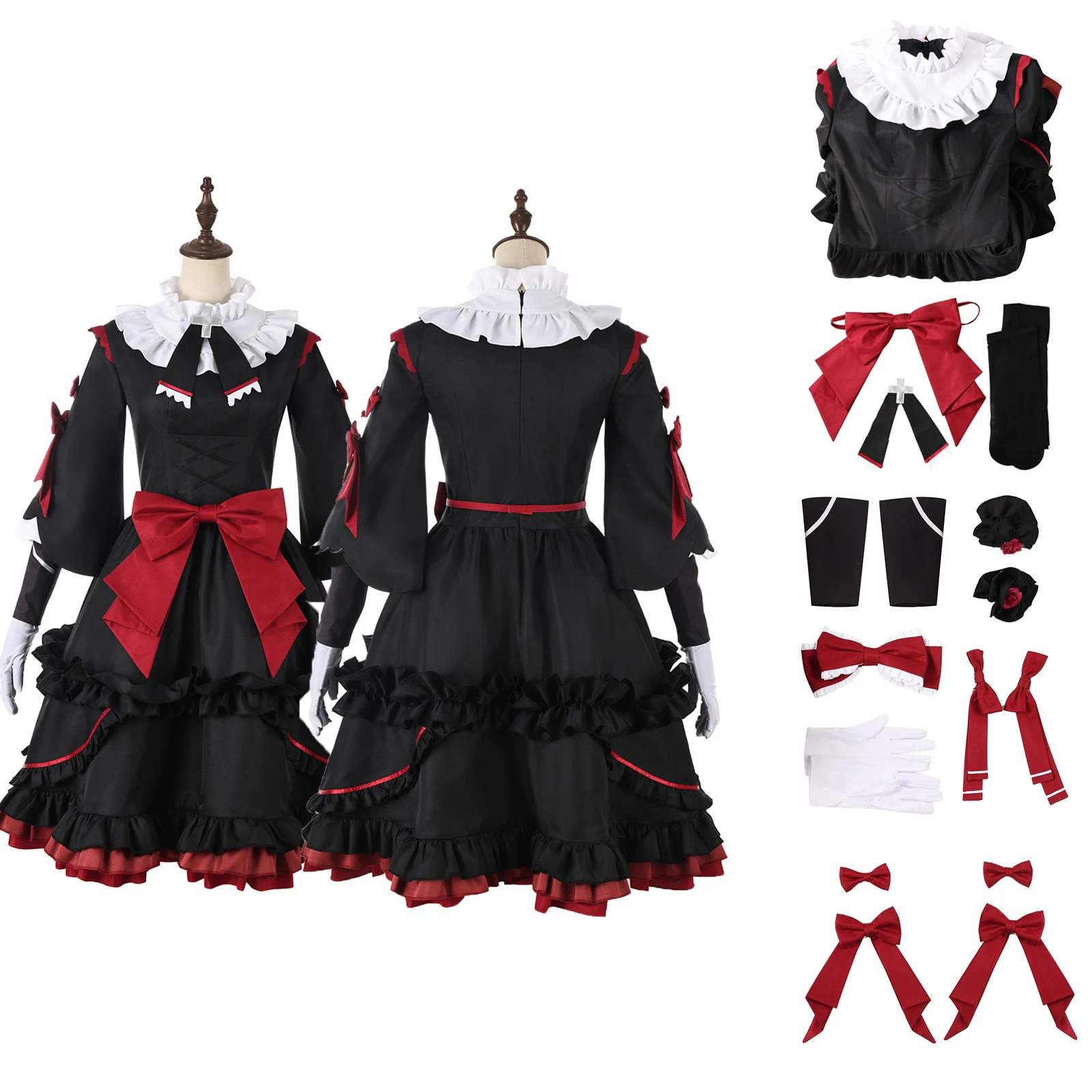 

Michika Gokubara Cosplay Costume Gothic Lolita Dress Black Red Cross Maid Uniform Anime Girl Sweet Gothic Princess Dress