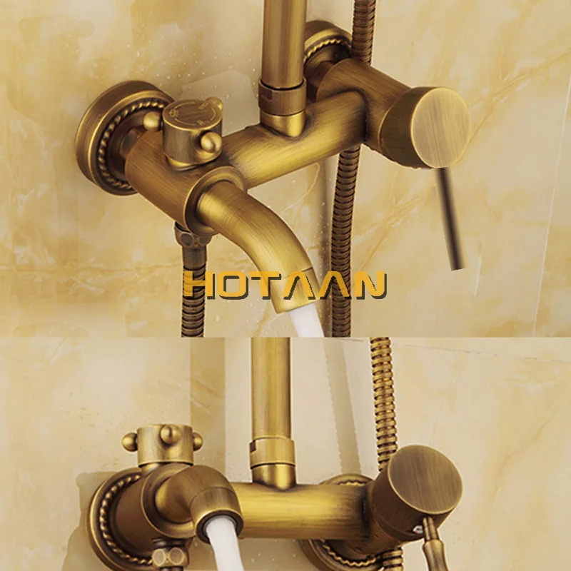 Wall Mounted Mixer Valve Rainfall Antique Brass Shower Faucet Complete Sets + 8