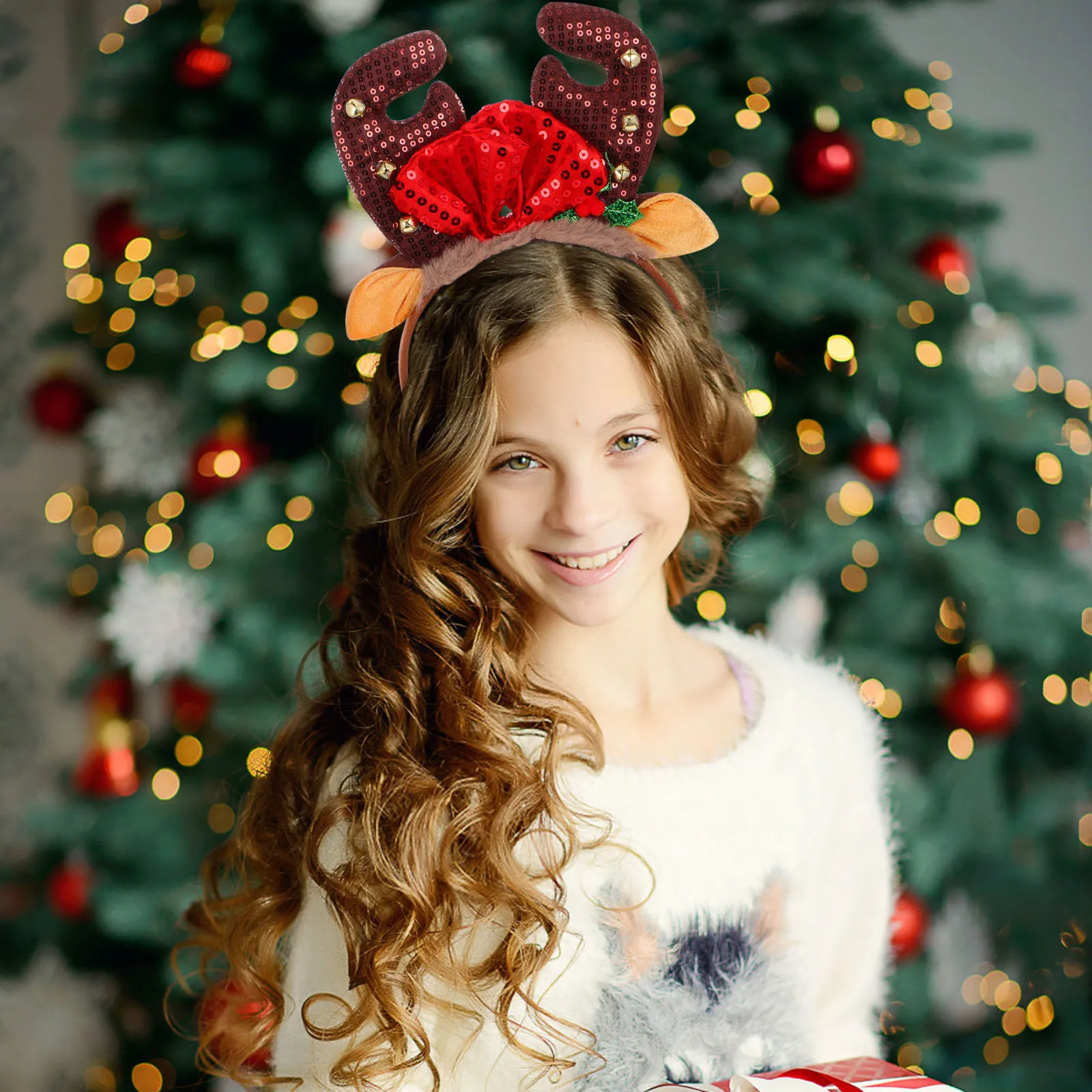 

Christmas Deer Antlers Headband 3D Realistic Horn Design with Jingle Bells for Holiday Party Accessory Antler Headband