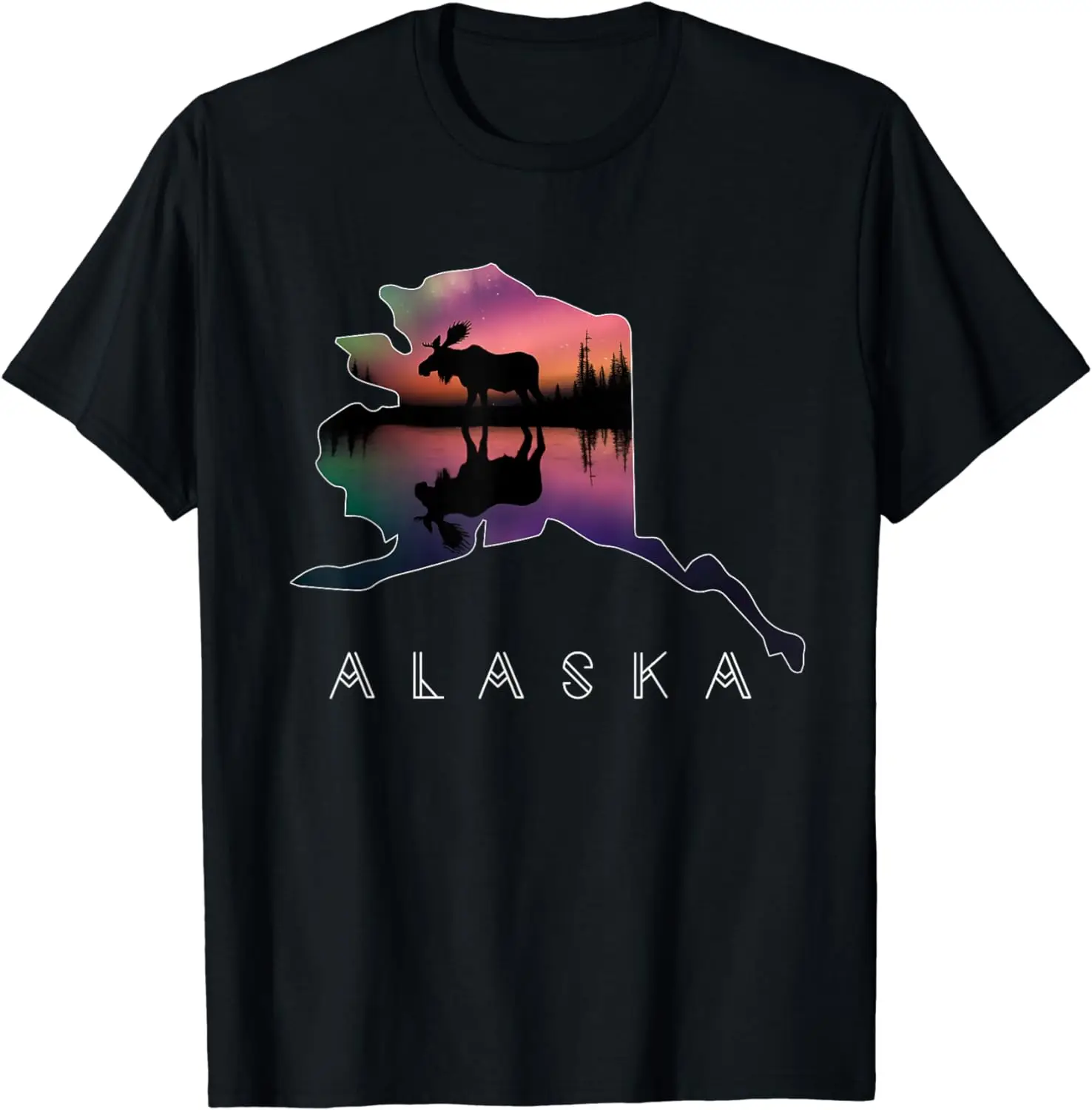 Alaskan Moose Aurora Alaska State Landscape T-Shirt Cool Short Sleeve Graphic T Shirts Oversized Tee Streetwear