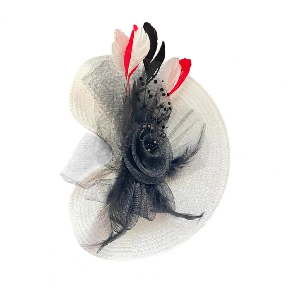 

Stage Performance Headwear Top Hat with Strong Clip Feather Mesh Flower Fascinator Dance Costume Headpiece for Venice Carnival