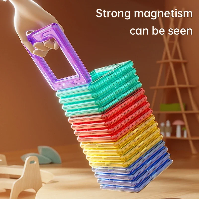 DIY Strong Magnetic Building Blocks Safe with No Sharp Edges Washable Building Blocks for Children and Toddlers