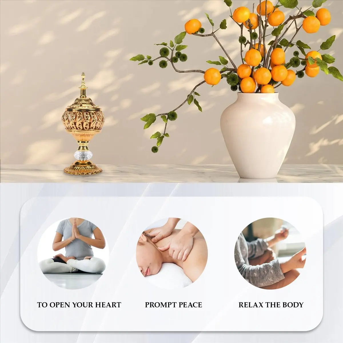✱Incense Burner Incense Bakhoor Charcoal Incense Burner Metal Arab Censer Desktop Decor for Incense Sticks Cones