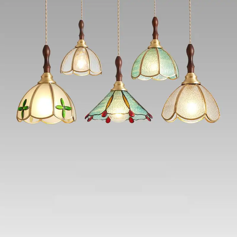 Multicolor Tiffany Glass pendant light Bedroom Vintage Copper glass Chandelier Lighting Bar Restaurant E27 LED lamp for home