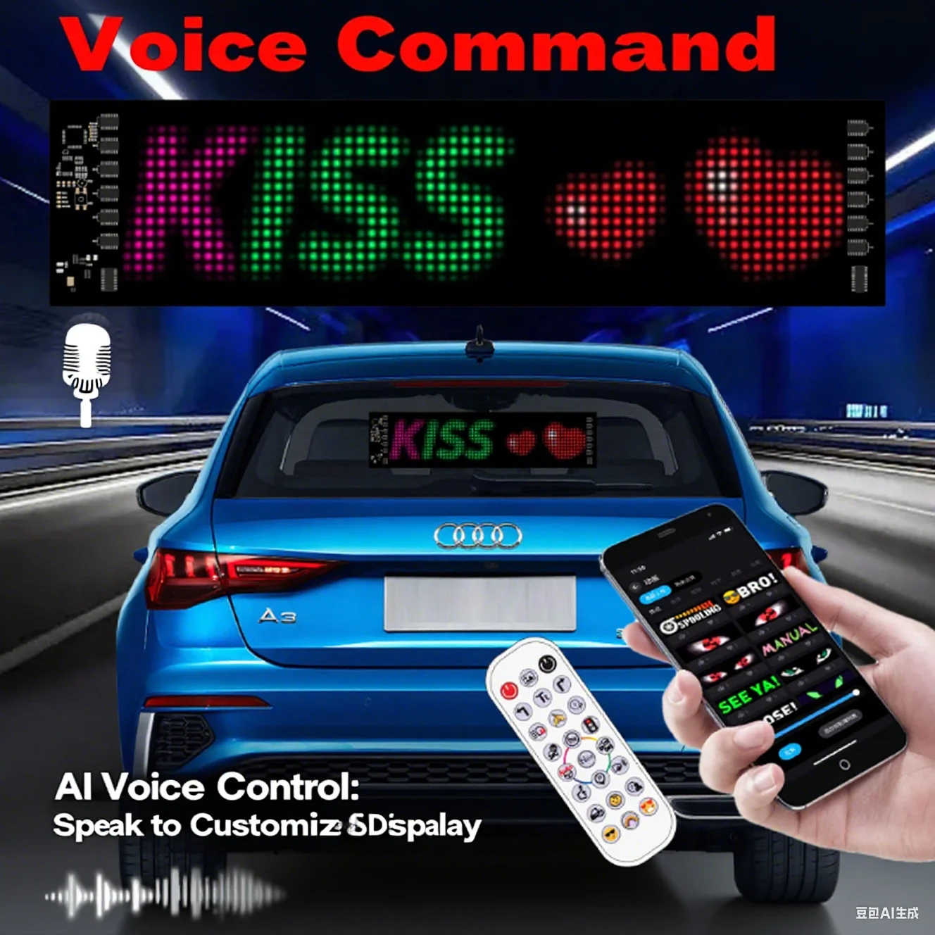 

Surplife New AI Voice Control LED Car Windshield Display Devil Eye Pixel Panel Ultra-Thin Flexible Advertising Sign AppBluetooth