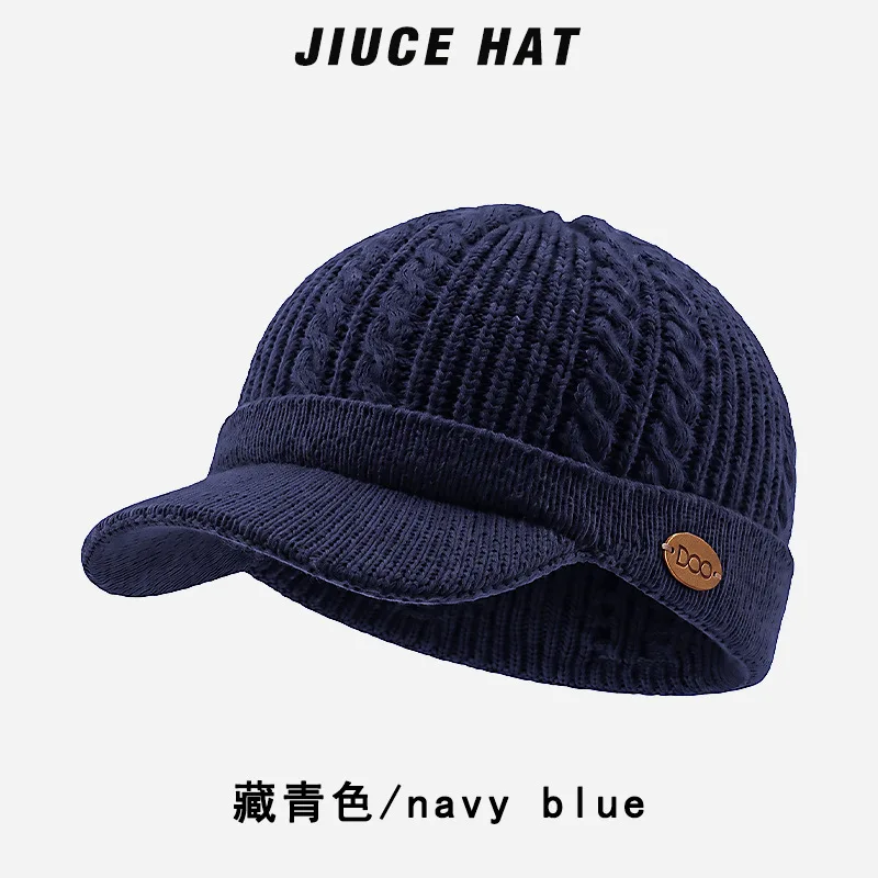 Men Autumn Winter Knit Baseball Cap Warm Thickened Wool Knitted Hat Outdoor Fashion Casual Beanie Hat Daily Streetwear