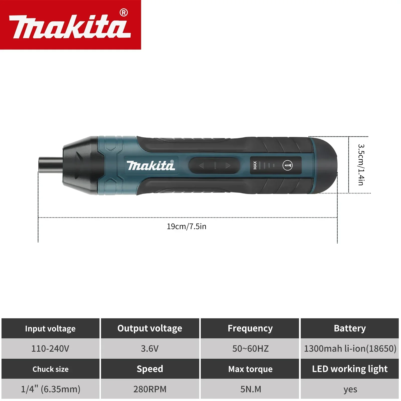Makita 3,6 V accuschroevendraaier: 280 tpm, 1/4" boorkop, 1300 mAh batterij, 2-5 N.m koppel - ideaal voor alle schroeftoepassingen